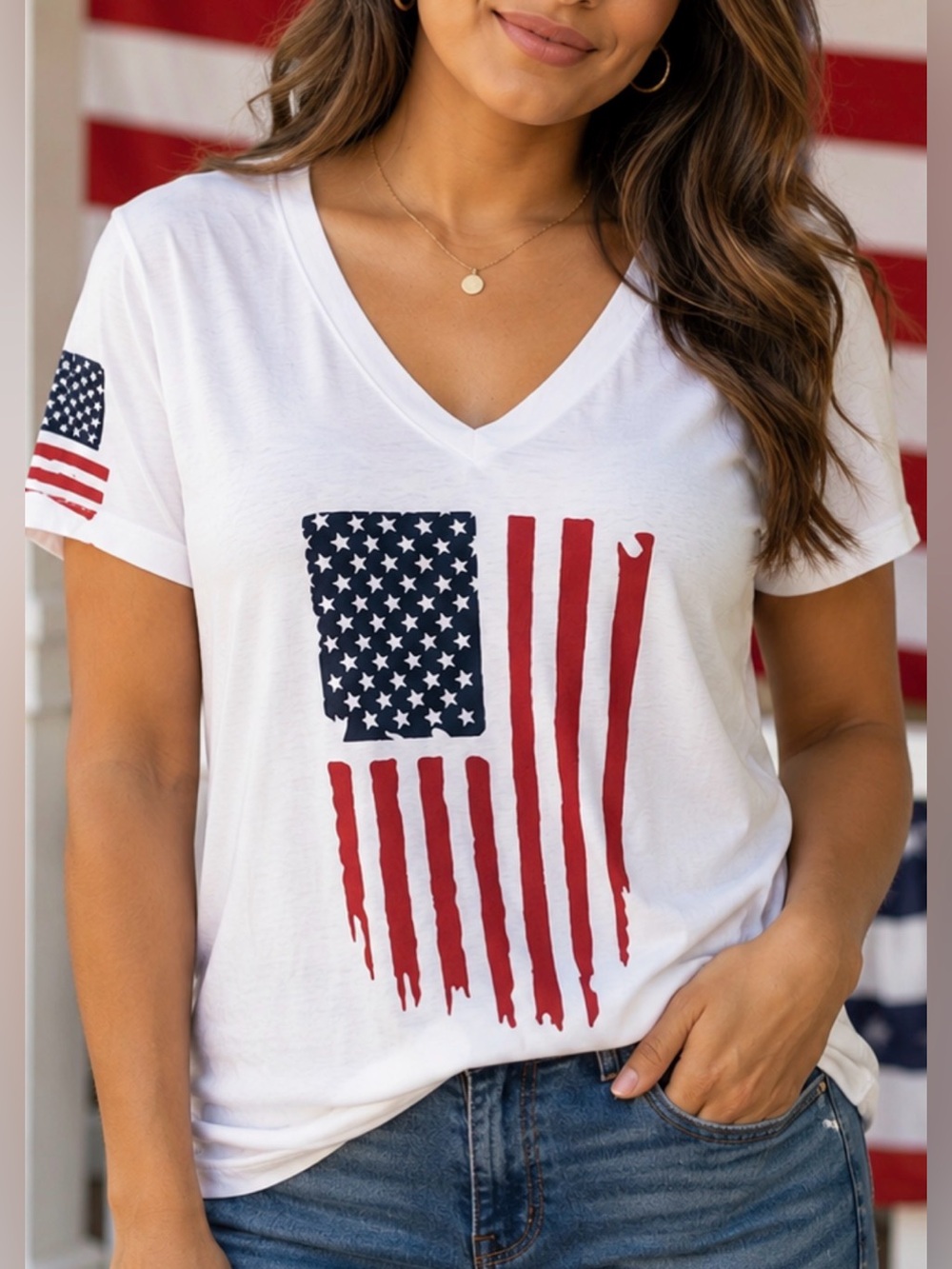 Patriotic Distressed American Flag Tee | Women’s Large | White
